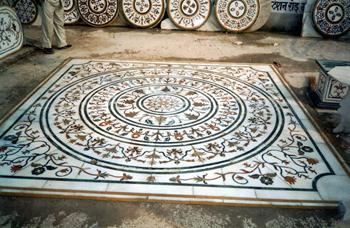 Marble Inlay Flooring - Marble With Semi Precious Stones 300x300x3.75 cm Beige Foldable Design Polished Finish