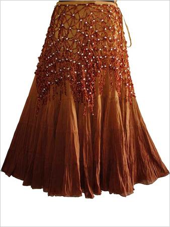 COTTON VOILE TIERED SKIRT WITH EMBELISHMENT
