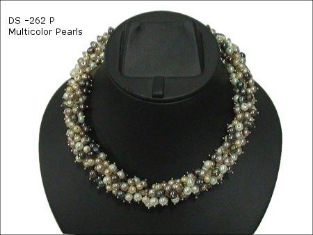 Multi Colour Pearl & Silver Necklace