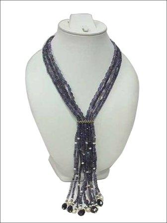 Beaded Semi Precious Stone Pearls & Silver Tie Necklace