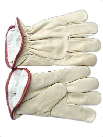 Industrial Driver Gloves - Leather, Beige with Red Border, Full Inside Lining, Elastic Closure, Enhanced Grip, Comfortable Fit