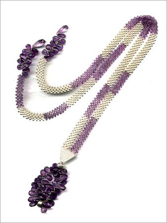 Silver amethyst double line woven collar necklace