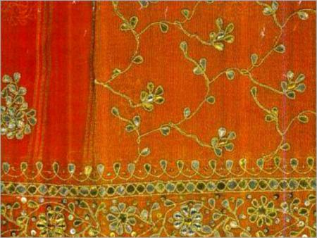 Dyed Tussar Silk Saree with Hand Embroidery