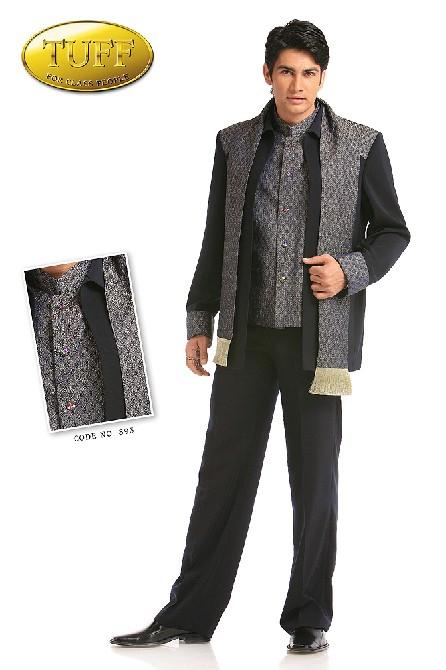 Plain Fabric with Crushed Brocade Jacket and Stole