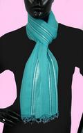 Scarf With Stripes & Beads Fringes - 55x170 Cm, Teal | Stylish Striped Pattern, Beads Fringes, Customizable, Soft Durable Material