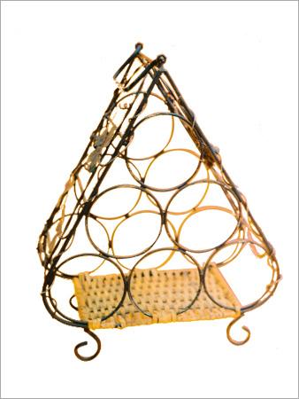 Handicrafts - Metal & Wicker 12x10x8 inches Black | Elegant Design Wine Storage Durable Space Saving Triangular Style