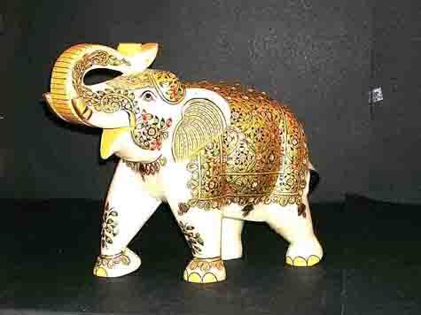 MARBLE HANDICRAFT ELEPHENT WITH PURE 24CTS GOLD CRAVING