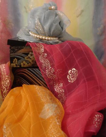 viscose sciffon stole with gold & silver block print