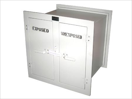 X-Ray Cassette Pass Box - Lead Lined 1.5mm, 24x22x24 Inches, Off-White Color - Clear Markings, Light Proof, Manual Interlock, Double Exposure Prevention