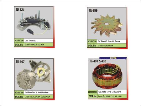 TE-321 Rectifier Assembly, TE-359 Alternater Fan, TE-367 Alternator Plate, TE-403 Alternator Starter