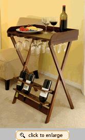 Wooden Wine Rack - Wood, 30x16x30 inches, Dark Brown | Foldable Design, 6 Bottle Capacity, Glass Holder, Serving Tray, Satin Finish, Easy Assembly