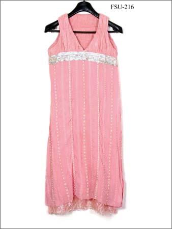 Women's Wear - Silk Georgette Pink, Lurex Lace Embellishment | Hand Embroidery, Shells, Pearls, Elegant Design