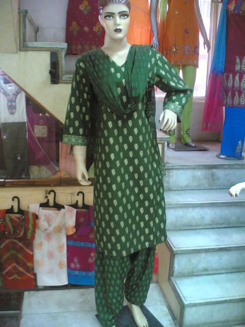 Gold Block Printed Cotton Readymade Salwar Kameez.