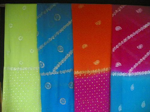 Chiffon scarves with gold / silver block print