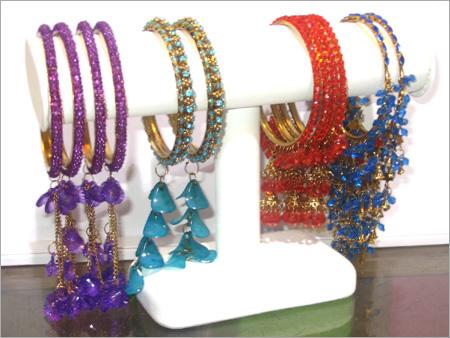 Kundan and crystal bangles with crystal hanging