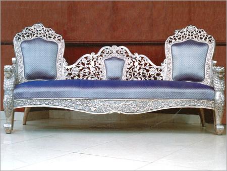 Sofa - Fabric & Wood, 72x36x30 Inches | Pre-Assembled, Silver Color, Vintage Style, Comfortable Seating, Durable Frame, Elegant Design, Intricate Carving