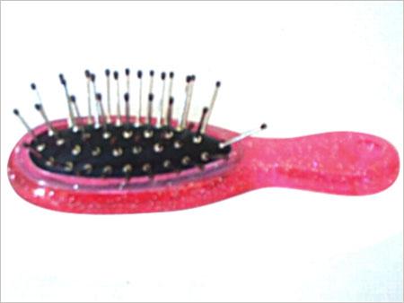 Hair Brush - Plastic & Metal, 6x3x1 Inches, Pink | Soft Nylon Bristles, Easy Grip Oval Handle, Compact Detangler