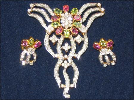 Diamond Pendant Set with Semi Precious Stones