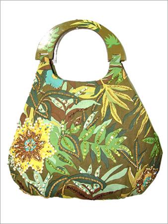 Printed Cotton Bag with Wooden Handle
