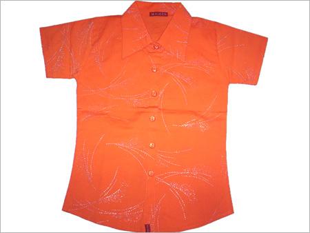 Girls Top - Cotton, Various Sizes, Orange | Button Closure, Collared, Short Sleeve, Soft Fabric, Stylish Design, Comfortable Fit