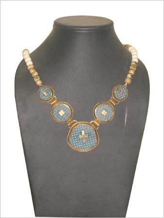 Glass Bead and Metal Necklace