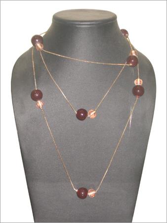 Glass Bead and Metal Necklace