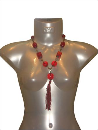 Glass Bead and Metal Necklace