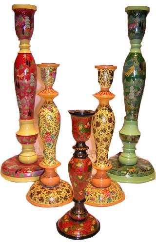 Painted Papier mache candlesticks