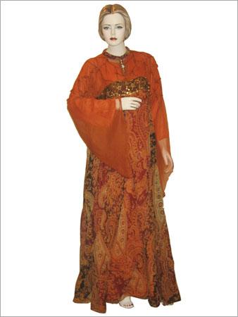 Kaftan - Silk Customizable Size Orange | Elegant Style Soft Fabric Loose Fit Versatile Wear Comfortable Stylish Design Flowing Silhouette Maxi Length High Neck Long Sleeve