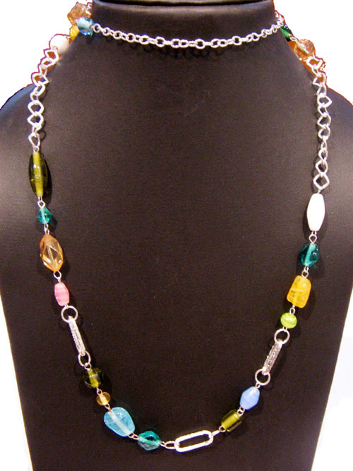 Jewelery - Metal & Glass, 45cm, 5-8mm Multicolored Beads | Lobster Clasp, Link Chain, Elegant Versatile Style