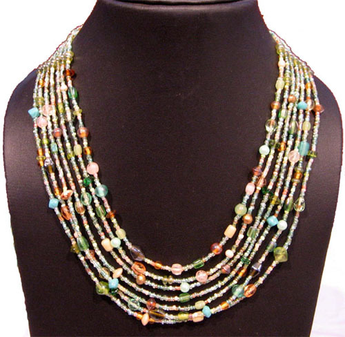 Necklace - Glass Beads, 18 Inches, Multicolor | Elegant Design, Multi-Strand Style, Colorful Beads, Durable Material