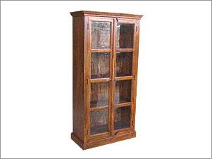Wooden Showcase - Solid Wood, 110x41x210 cm, Natural/Mahogany/Walnut/White/Black | Elegant Design, Tempered Glass Doors, Spacious Storage, Easy Assembly