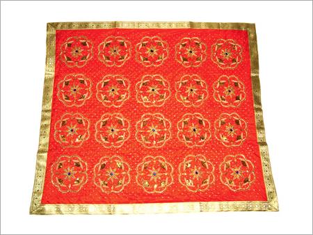 Rumala Sahib - Velvet, 12x12 Inches, Red | Handcrafted Floral Design, Gold Thread, Soft, Lightweight, Durable