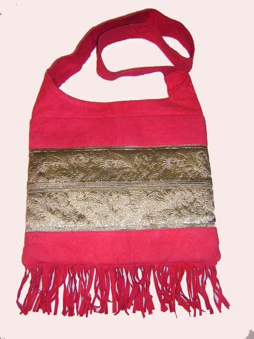 Suede "Lama" Bag with Silk Zari Borders