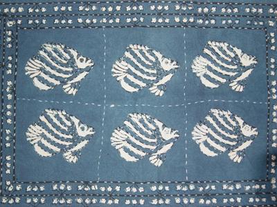 Blockprinted Bed Linen with White Embroidery