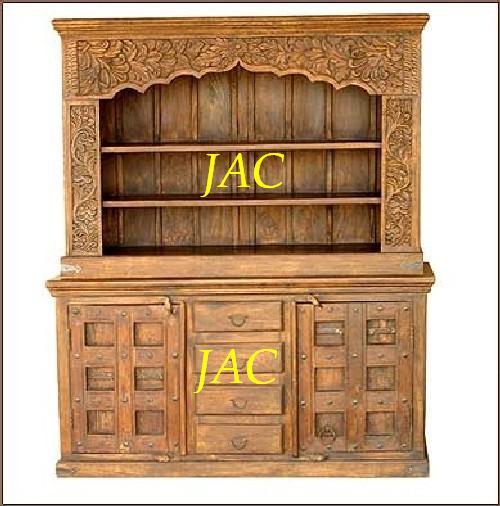 Indian Handcrafted Kitchen Buffet/ Hutch - Sheesham Wood, Variable Size, Brown | Handcrafted, Scratch-Proof Malamine Finish, Intricate Carvings, Spacious Storage