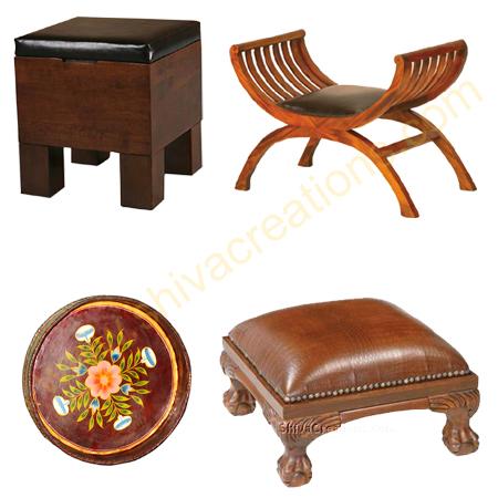 Wooden furniture with leather fittings and leather painted tray