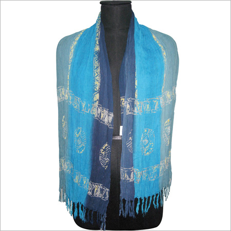 Cotton Handprint Stole - 70x200 cm, Blue | Soft Fabric, Handprinted Design, Fringe, Comfortable Feel