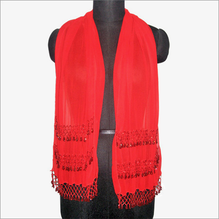 Georgette Stole - Georgette, 70x20 Inches, Red | Embroidered Border, Soft Fabric, Lightweight, Durable, Comfortable