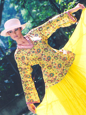 Craft printed top with crushed cotton kurta