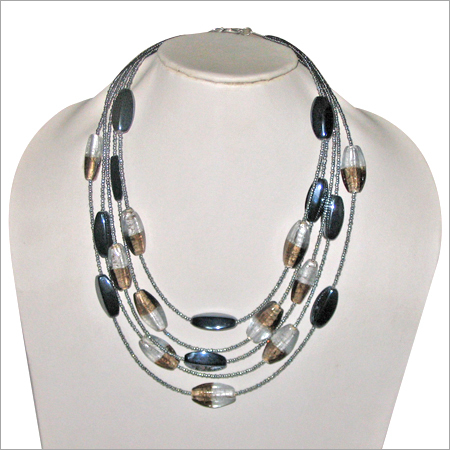 Glass Bead with Metal Necklace