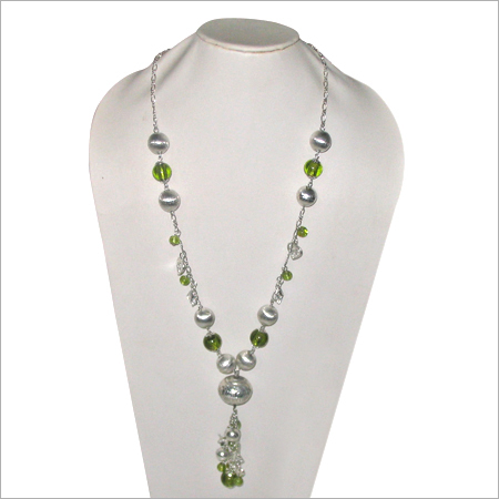 Glass Beads with Metal Necklace