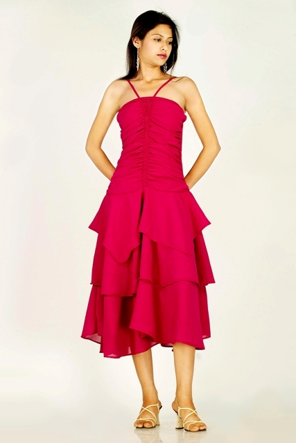 Gathered Top and Frilled Bottom Dress