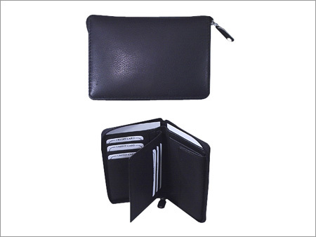 Wallet - Leather, 4x3x1 Inches, Black | 6-8 Card Slots, Zipper Closure, Compact Organized Design