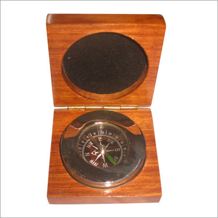 Antique Compass With Wooden Box