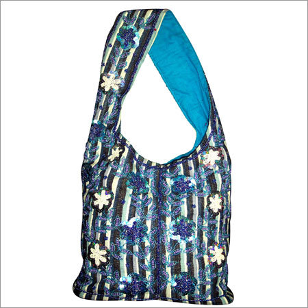 Embroidered Bag - Cotton Canvas, 15x12x4 Inches, Blue | Durable, Lightweight, Adjustable Strap, Drawstring Closure