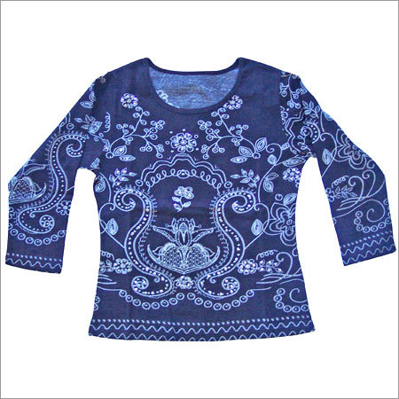 Printed T-Shirt - 100% Cotton, Blue, 3/4 Sleeve | Soft Cotton, Comfortable Fit, Customizable Screen Print, Breathable Fabric