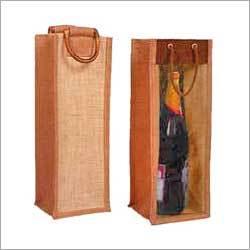 Wine Bags - Jute, 1 Bottle, Beige, Wooden Handles | Durable, Elegant, Eco-friendly, Reusable