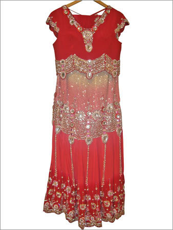 Women Wear - Silk Blend, Medium, 54 Inches, Red | Handcrafted Embroidery, Elegant Anarkali, Comfortable Party Wear