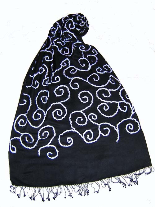 Silk pashmina stole with ribbon embroidery